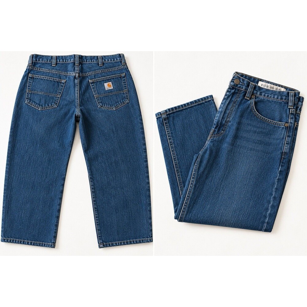 Carhartt Men’s Blue Denim Jeans Relaxed Fit Straight Leg Workwear Carpenter
